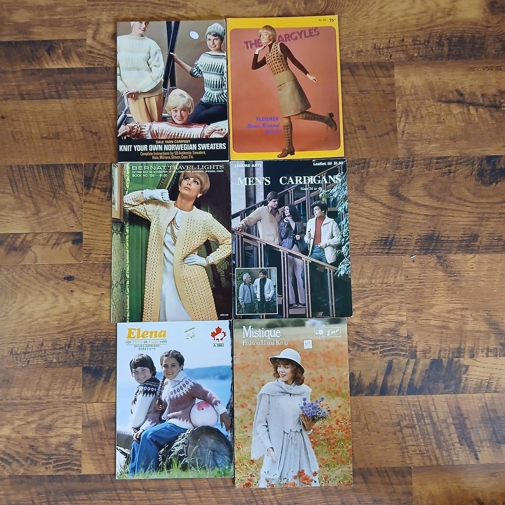 LOT of 6 Vintage Knitting Pattern‎ Booklets 1970s-1980s Classics Sweaters Asst.